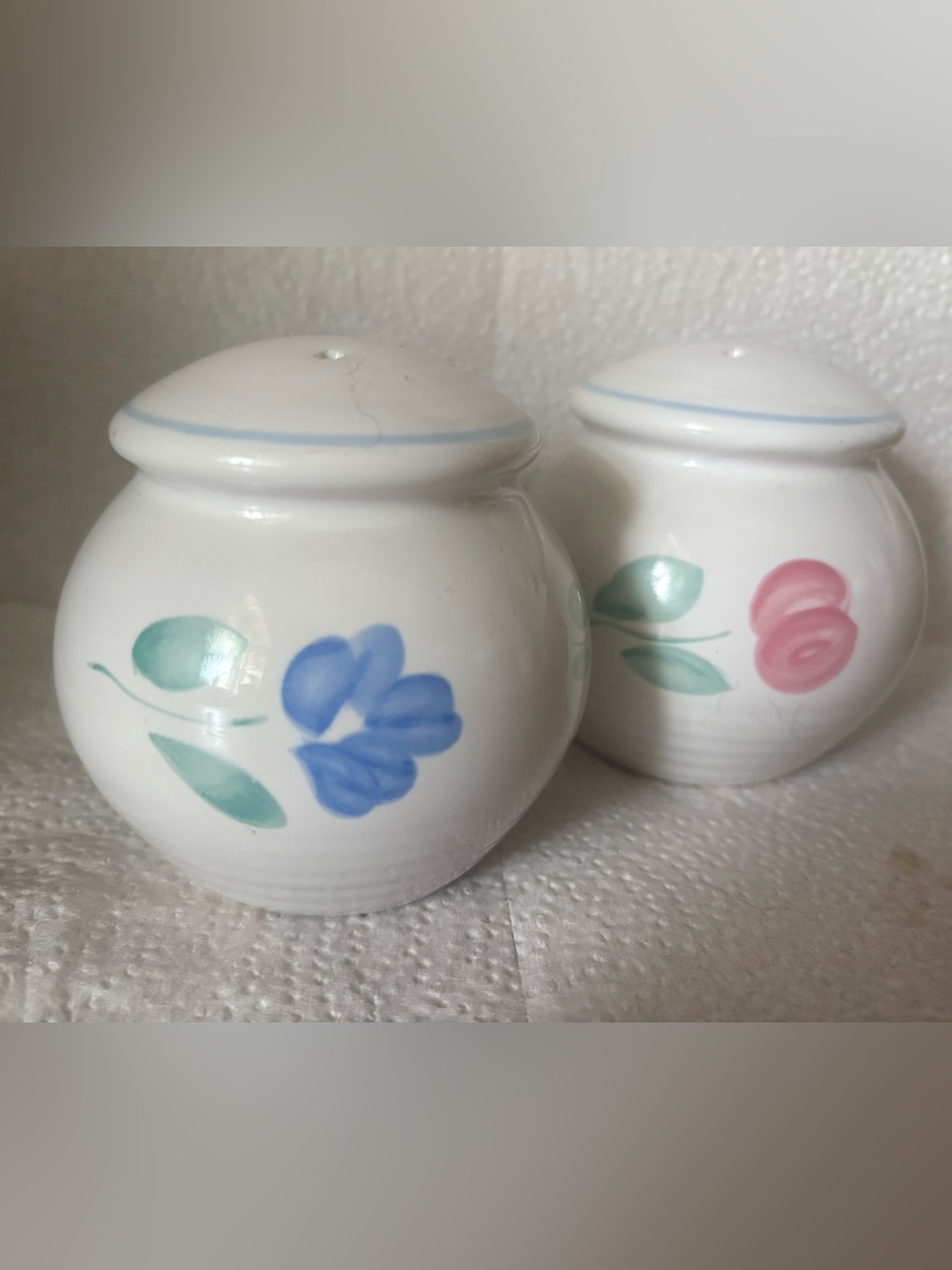 Vintage Floral Ceramic Salt & Pepper Shakers White Cottagecore Decor